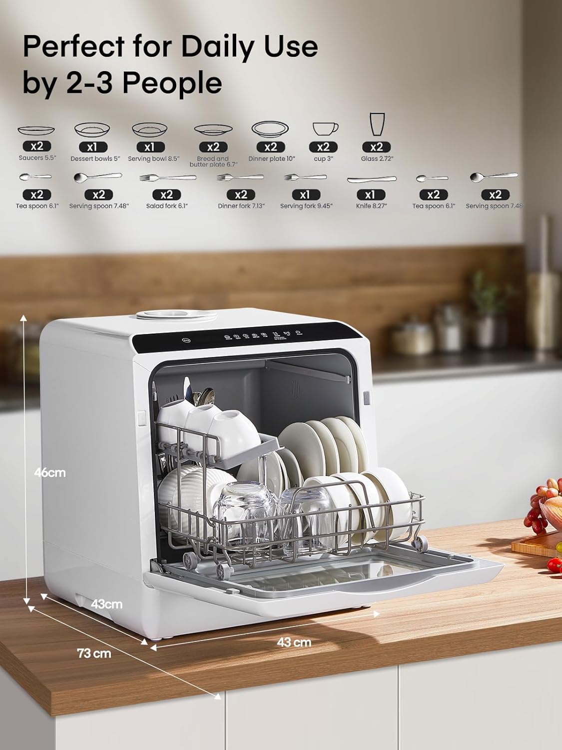 Table Top Dishwasher, Mini Countertop Dishwasher W/ 6 Programs, Delayed Start Function and Air Drying Function