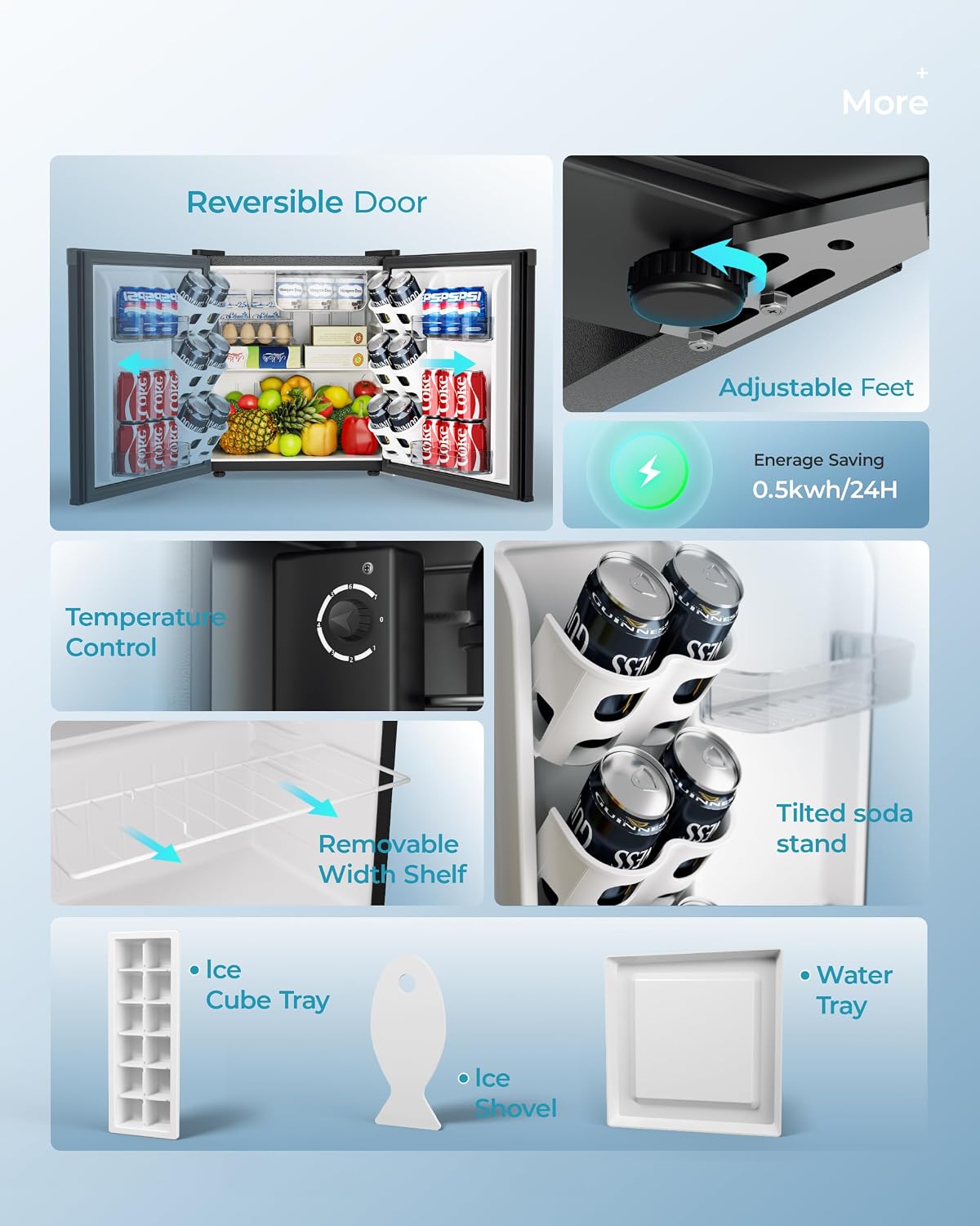 46L Mini Fridge - Small Table Top Fridge with Reversible Door & Chiller Box, 7-Level Adjustable Thermostat, Low Noise (38 dB)