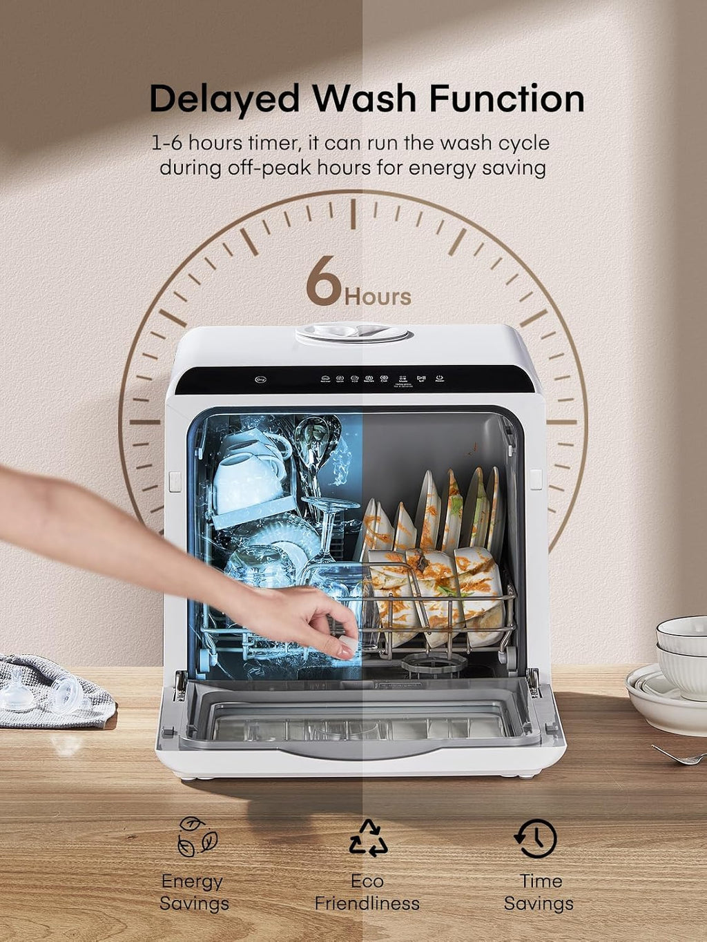Table Top Dishwasher, Mini Countertop Dishwasher W/ 6 Programs, Delayed Start Function and Air Drying Function