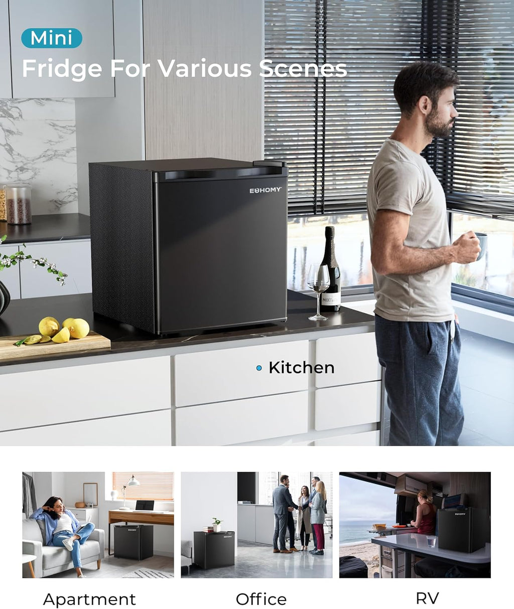 46L Mini Fridge - Small Table Top Fridge with Reversible Door & Chiller Box, 7-Level Adjustable Thermostat, Low Noise (38 dB)